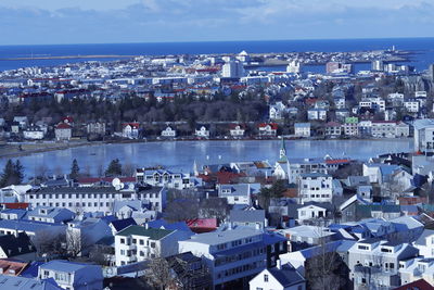 High angle view of townscape against sky