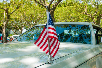 View of flags against trees