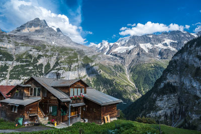 Houses and landscape in gimmelwald, lauterbrunnen, switzerland