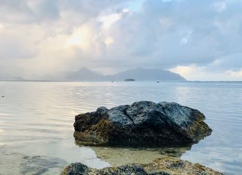 Scenic view of rocks in sea against sky