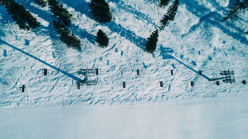 Aerial view of snow covered land