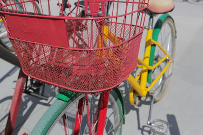 Close-up of bicycle in basket