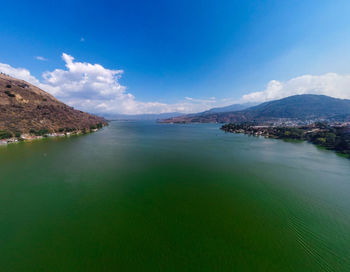 Panoramic view of sea against blue sky