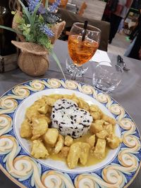 Close-up of food in plate on table