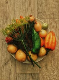 High angle view of fruits on table