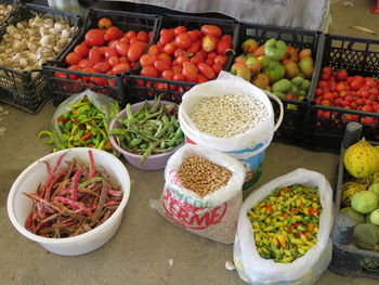 High angle view of fruits for sale in market