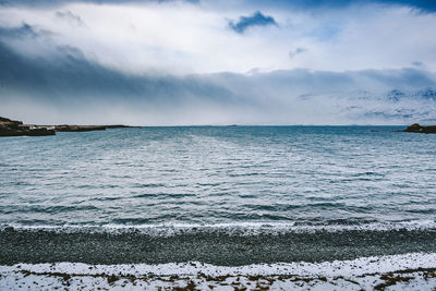 Scenic view of sea against sky during winter