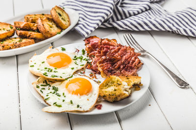 High angle view of breakfast served on table