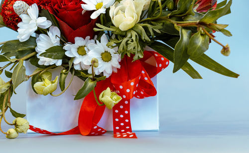 Close-up of red rose bouquet