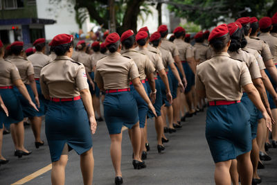 Female military police officers parade during tributes to brazilian independence day 