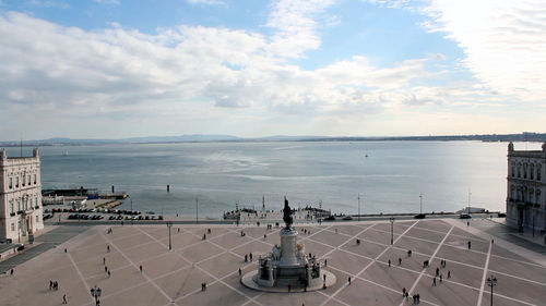 High angle view of sea against sky. lisbon cityscape