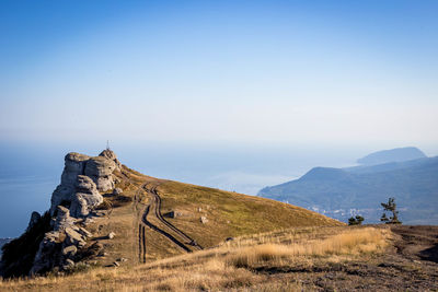 Scenic view of mountain against clear sky