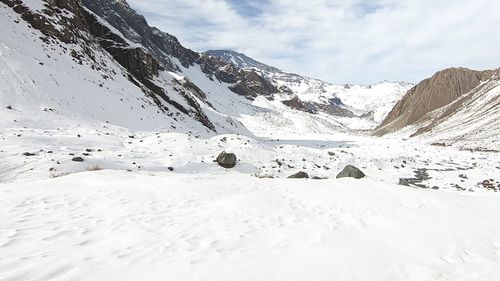 Scenic view of snowcapped mountains against sky