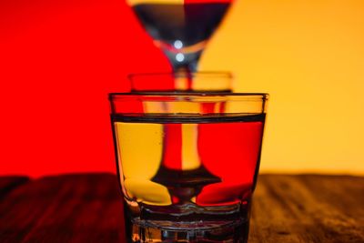 Close-up of beer in glass on table