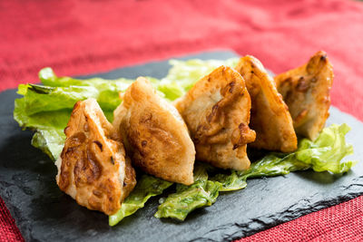 Close-up of fried chicken dumplings