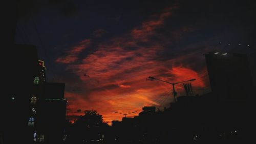 Low angle view of silhouette trees against sky at night