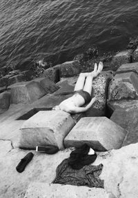 High angle view of rock at beach