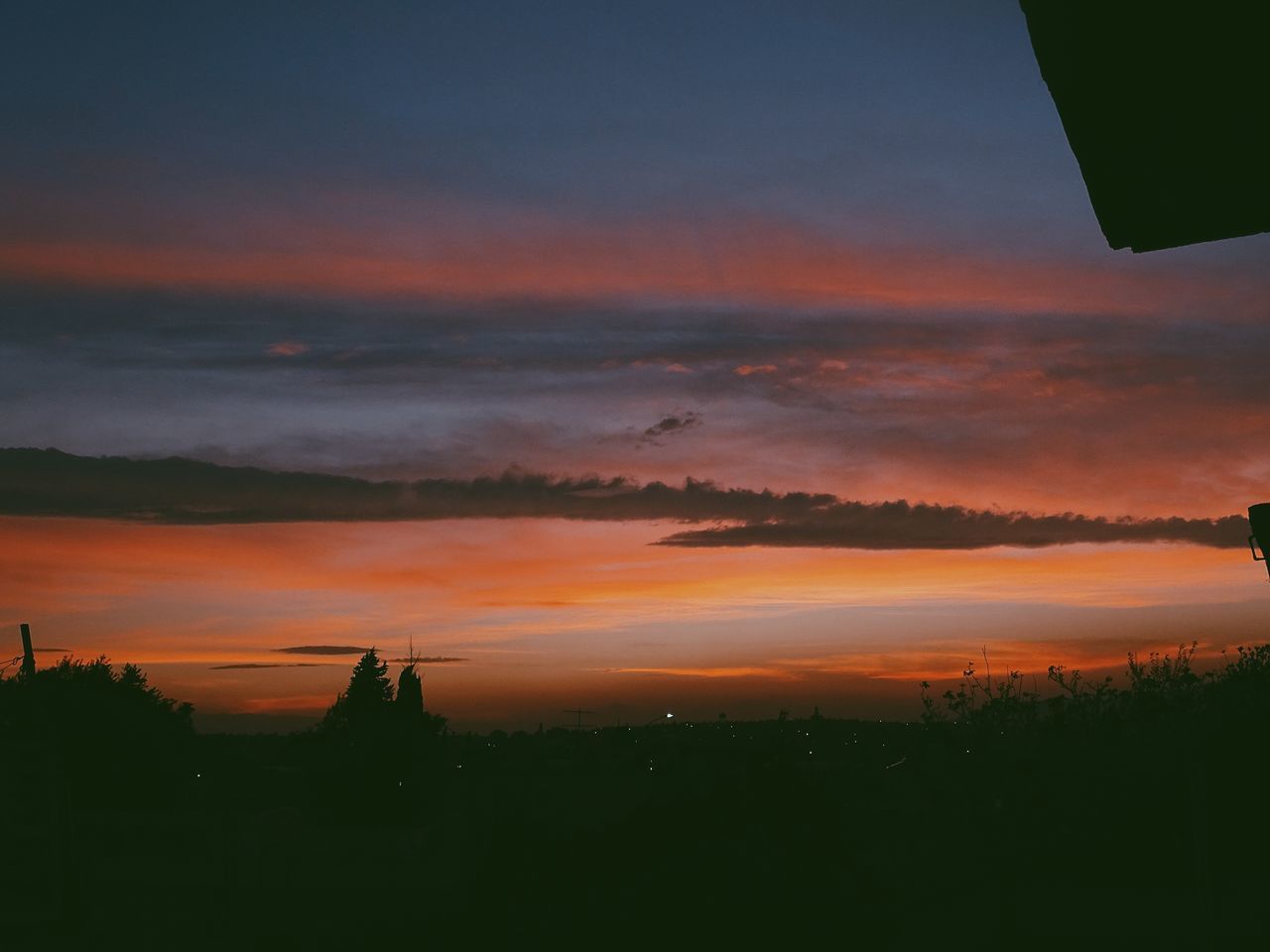 sunset, orange color, beauty in nature, nature, no people, sky, scenics, silhouette, tranquil scene, outdoors, tranquility, cloud - sky, tree, day