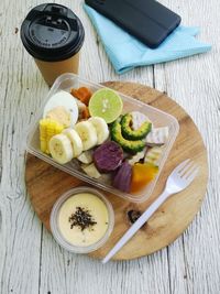 High angle view of food on table