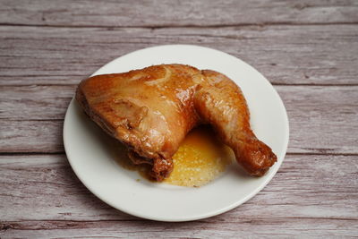 High angle view of breakfast in plate on table