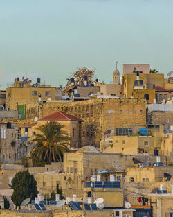 High angle view of buildings in town