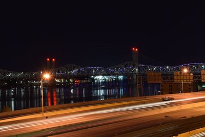 Light trails on road at night