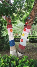 Close-up of christmas decorations hanging on tree