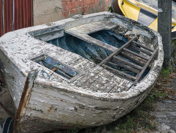 High angle view of abandoned boat