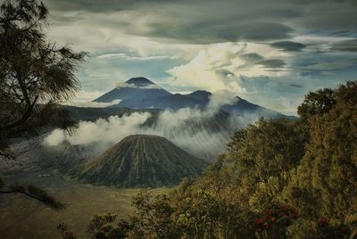 Scenic view of volcanic landscape against sky