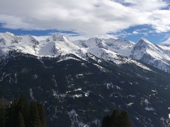 Scenic view of snowcapped mountains against sky