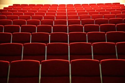 Red chairs in empty seats