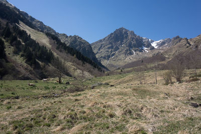 Scenic view of mountains against clear sky