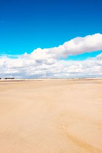 Scenic view of beach against blue sky