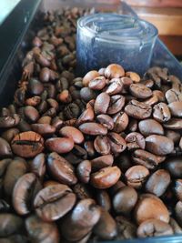 High angle view of coffee beans on table