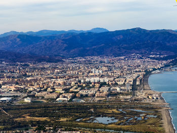 High angle view of townscape against sky