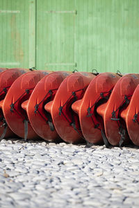 Close-up of red chairs