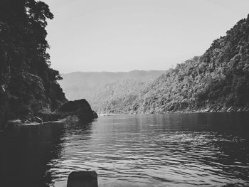 Scenic view of lake against clear sky