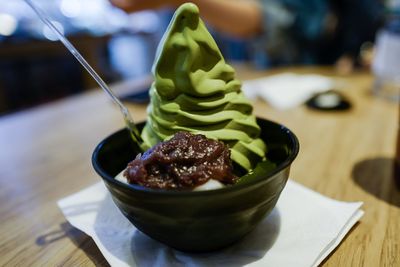 Close-up of dessert in plate on table