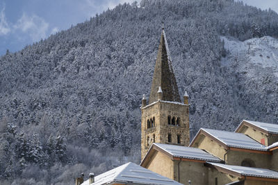 High angle view of cathedral against sky during winter