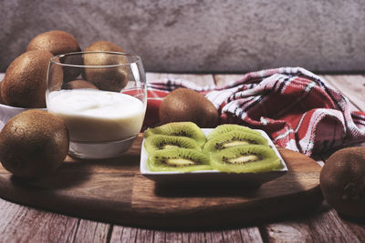 Close-up of fruits in plate on table