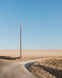 Scenic view of field against clear blue sky