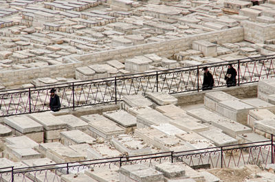 High angle view of people walking in historical building