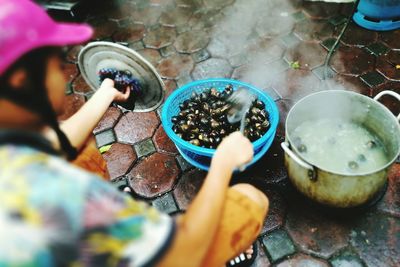 Close-up of preparing street food