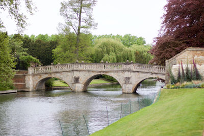 Arch bridge over river against sky