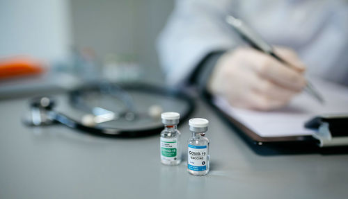 Close-up of bottles on table