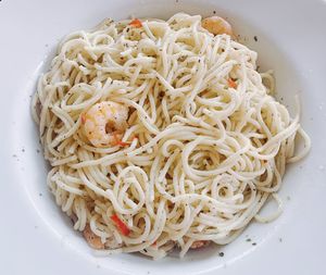 High angle view of noodles in plate