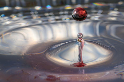 Close-up of drop falling in water