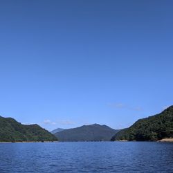 Scenic view of sea against clear blue sky