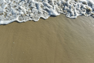 High angle view of wet sand on beach