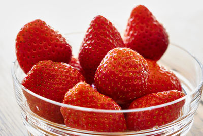 Close-up of strawberries in bowl on table